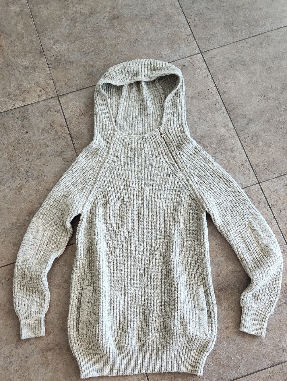 POL Ribbed Hooded Sweater in Light Beige